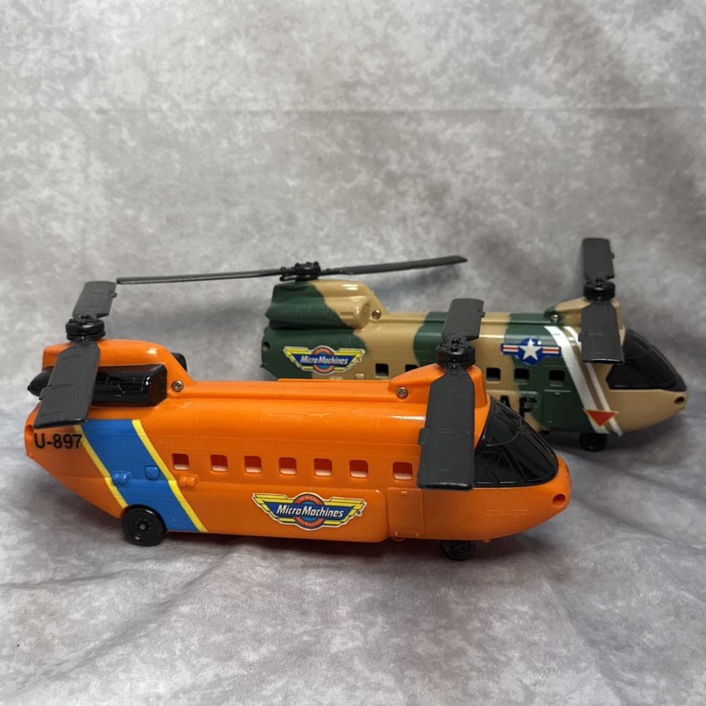 VTG Micro Machines Helicopter Playset x2 Chinook Style Ready for Play or Display